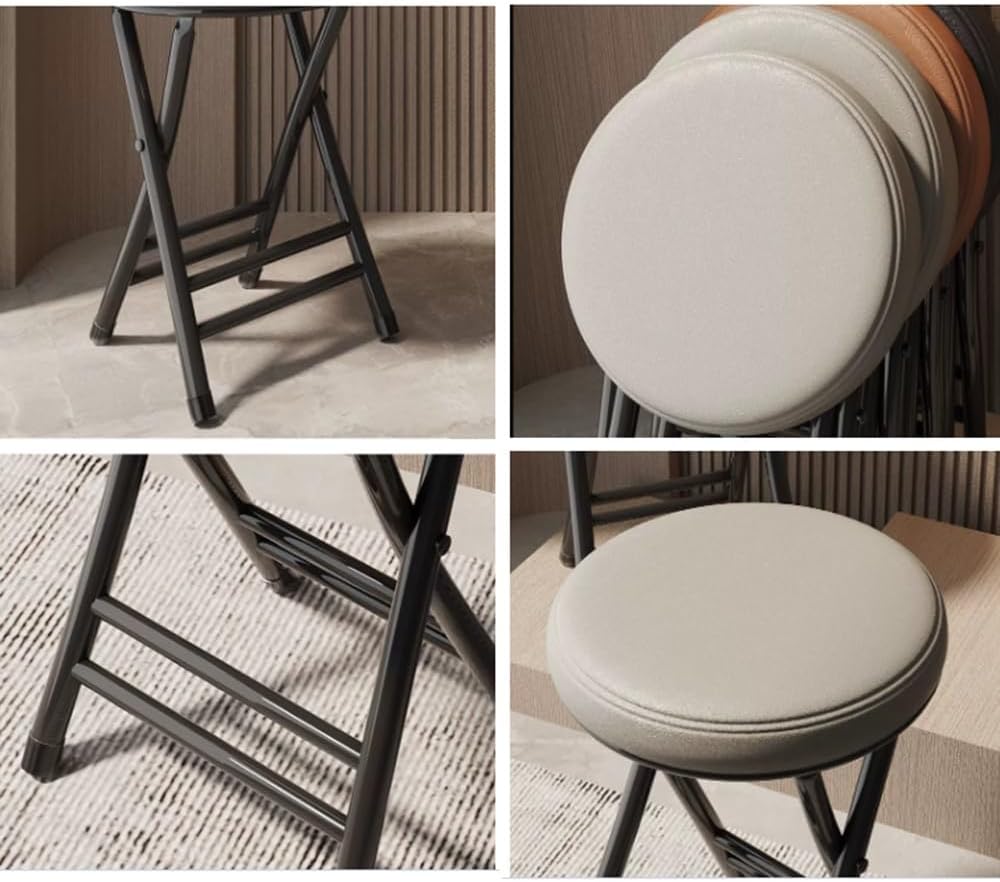 ILOOXI Cushioned Padded Folding Stool Stackable Portable Folding Chair Round Folding Bar Stool 330lb Capacity Foldable Stool for Home Kitchen Dining Breakfas (Color : Black, Size : 50cm/20in)