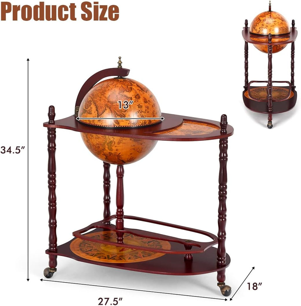 Goplus Globe Bar, 34.5” Globe Bar Liquor Cabinet with Wheels, Bottom Shelf, Old World Map, 16th Century Italian Replica Bar Globe, Retro Wine Stand, Globe Bar Cart for Dining Room Living Room Home