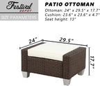 Festival Depot Patio Rattan Wicker Ottoman Outdoor Square Footrest with Removable Cushion Metal Frame Footstool All Weather Waterproof Furniture for Garden Yard Lawn (Beige), B-PF19009