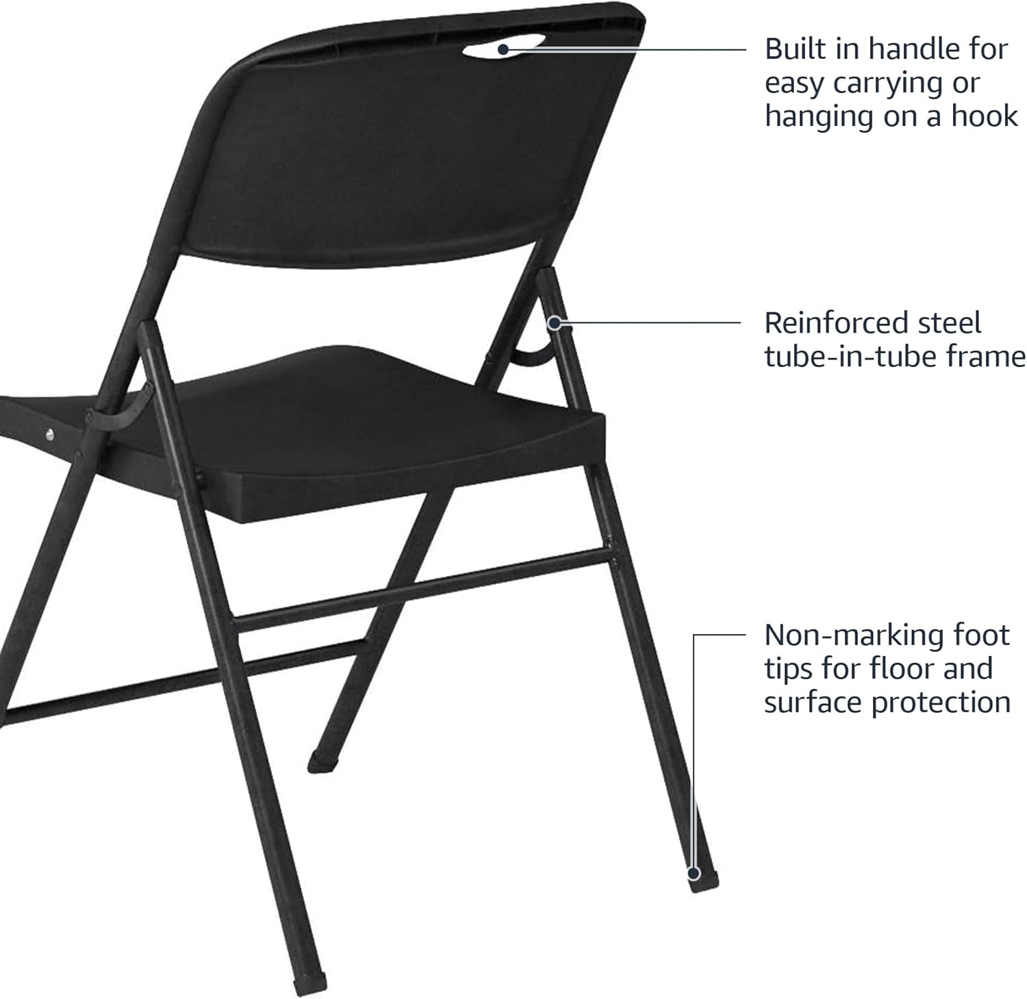 Amazon Basics Sturdy Foldable Portable Plastic Chair, 350-Pound Capacity, Supportive Seating for Events, Space-Saving, Black, 6-Pack
