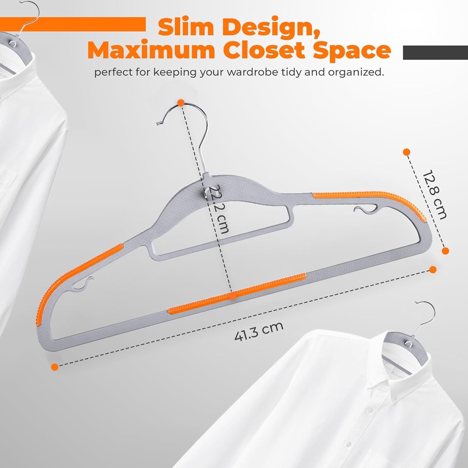 Plastic Hangers 10 Pack, Cascading Slim Space Saving Clothing Hangers with 360° Rotating Hook, Non Slip Clothes Hangers for Sweater Shirt, Heavy Duty Coat Hanger with Inner Hook for Closet, Grey
