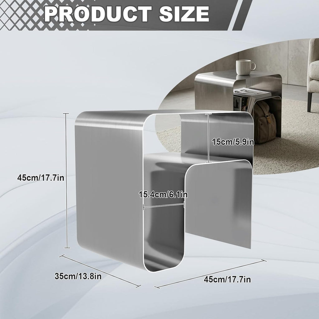 Minimalist Stainless Steel End Table, Modern Steel Frame Side Table and Sofa Table, Small Nightstand for Living Room Bedroom Office (17.7"x13.8"x17.7")