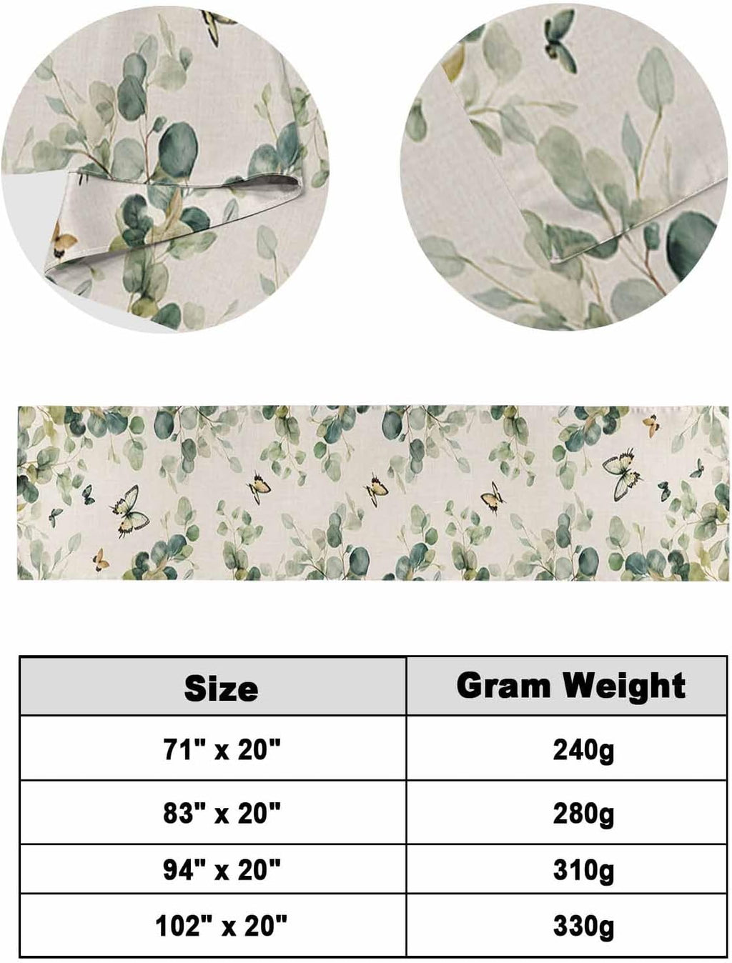 Eucalyptus Leaves Bed Runner Scarf Cal King Size, Spring Summer Botanical Sage Green Rustic Luxury Bed Throw Runners & Scarves for Twin Full Queen King Foot of Bed, Hotel Wedding Decoration, 102"x20"