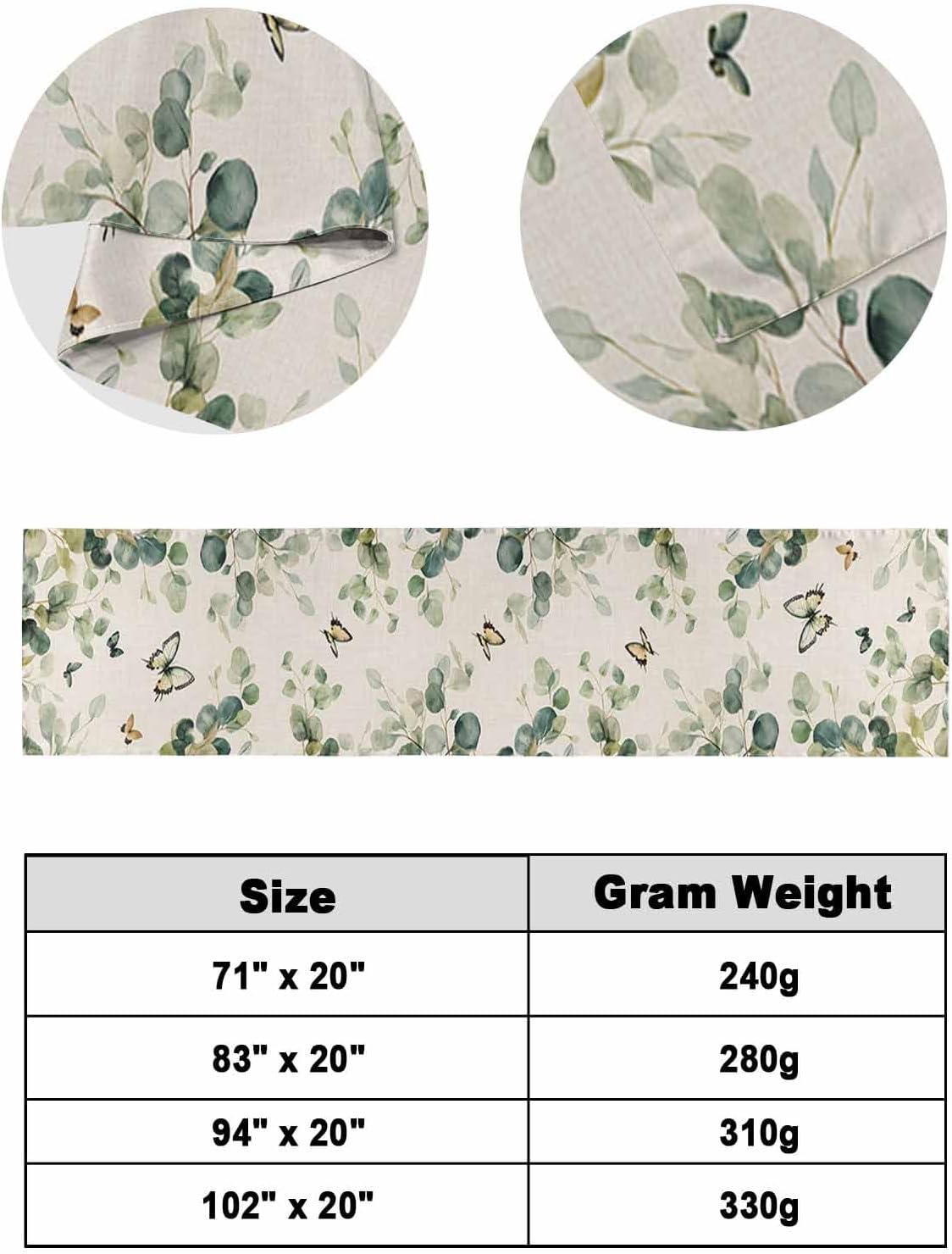 Eucalyptus Leaves Bed Runner Scarf Cal King Size, Spring Summer Botanical Sage Green Rustic Luxury Bed Throw Runners & Scarves for Twin Full Queen King Foot of Bed, Hotel Wedding Decoration, 102"x20"