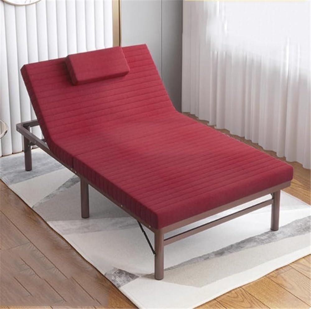 Camping Bed Balcony Leisure Folding Bed, Adjustable Backrest, Sturdy and Space Saving Folding Bed(Red,Medium)