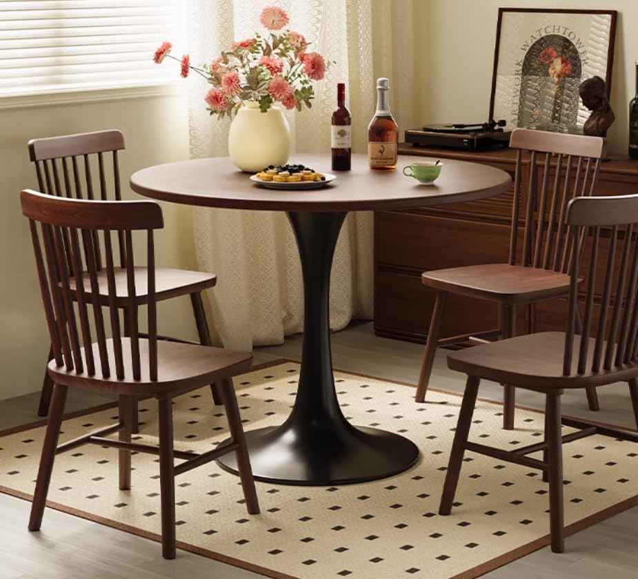 Round Dining Table, 23.6" Small Dining Table for 2 with Thickened Top and Metal Pedestal, Round Kitchen Table for Dining Room, Living Room, Cafe, Walnut