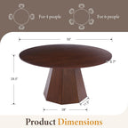 CIMOTA 59'' Round Dining Table for 4-6, Modern Pedestal Kitchen Table Circle Wood Walnut Grain Finish Grain Tabletop Dinner Table Kitchen Table, Walnut Wood