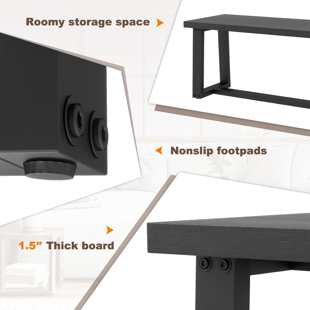 Giantex 56.5" L Wood Dining Bench, Industrial Table Bench w Metal Frame, Adjustable Footpads, 440LBS Load Capacity, Farmhouse Bench for Kitchen, Dining, Living Room, Entryway (Black, Rectangular)