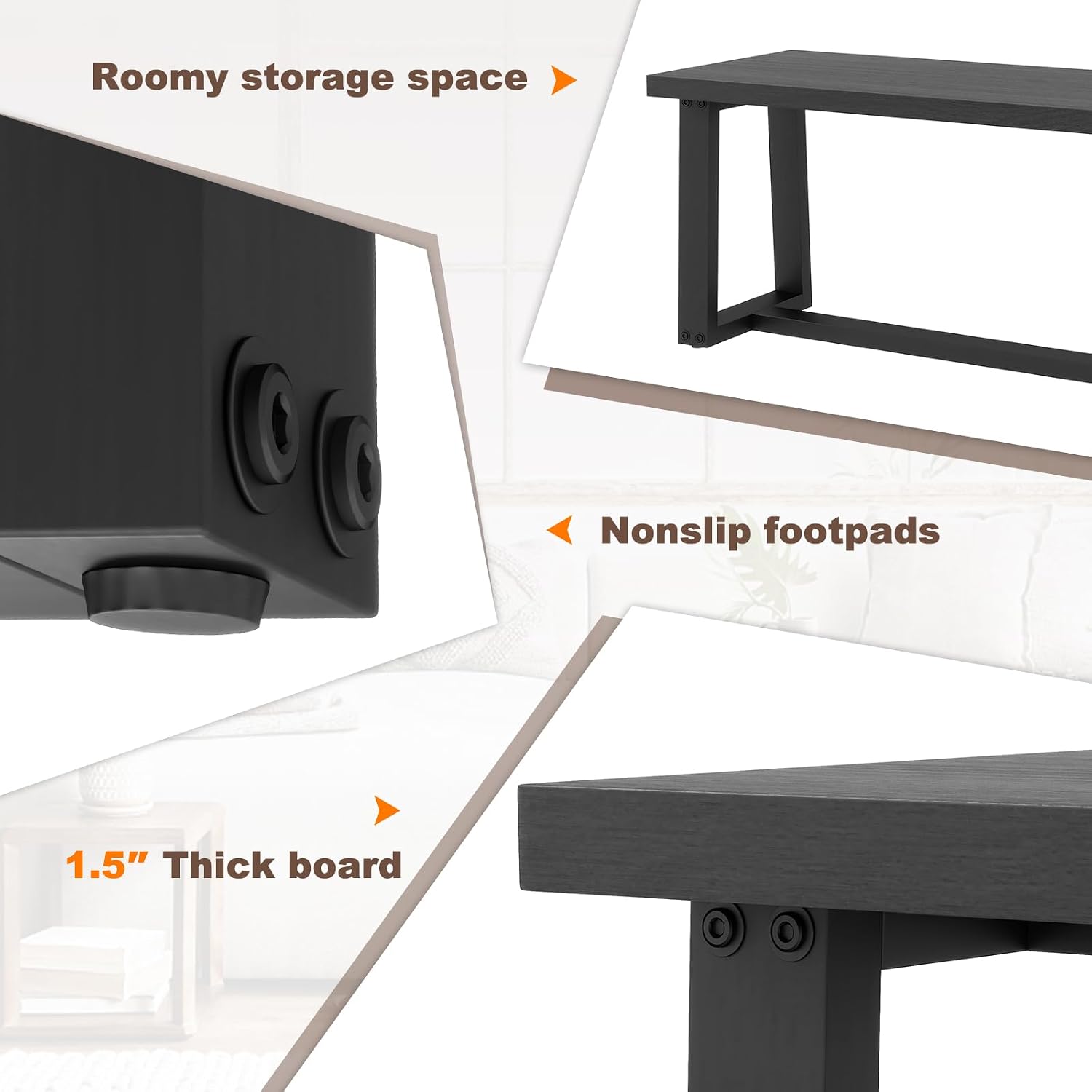 Giantex 56.5" L Wood Dining Bench, Industrial Table Bench w Metal Frame, Adjustable Footpads, 440LBS Load Capacity, Farmhouse Bench for Kitchen, Dining, Living Room, Entryway (Black, Rectangular)