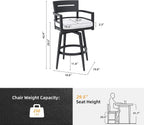 Modern Outdoor Bar Stools Set of 2 Swivel Patio Bar Chairs with 360° Rotation and Cushion with Sunbrella Fabric Weather-Resistant Aluminum Frame Patio Bar Stool for Deck Garden