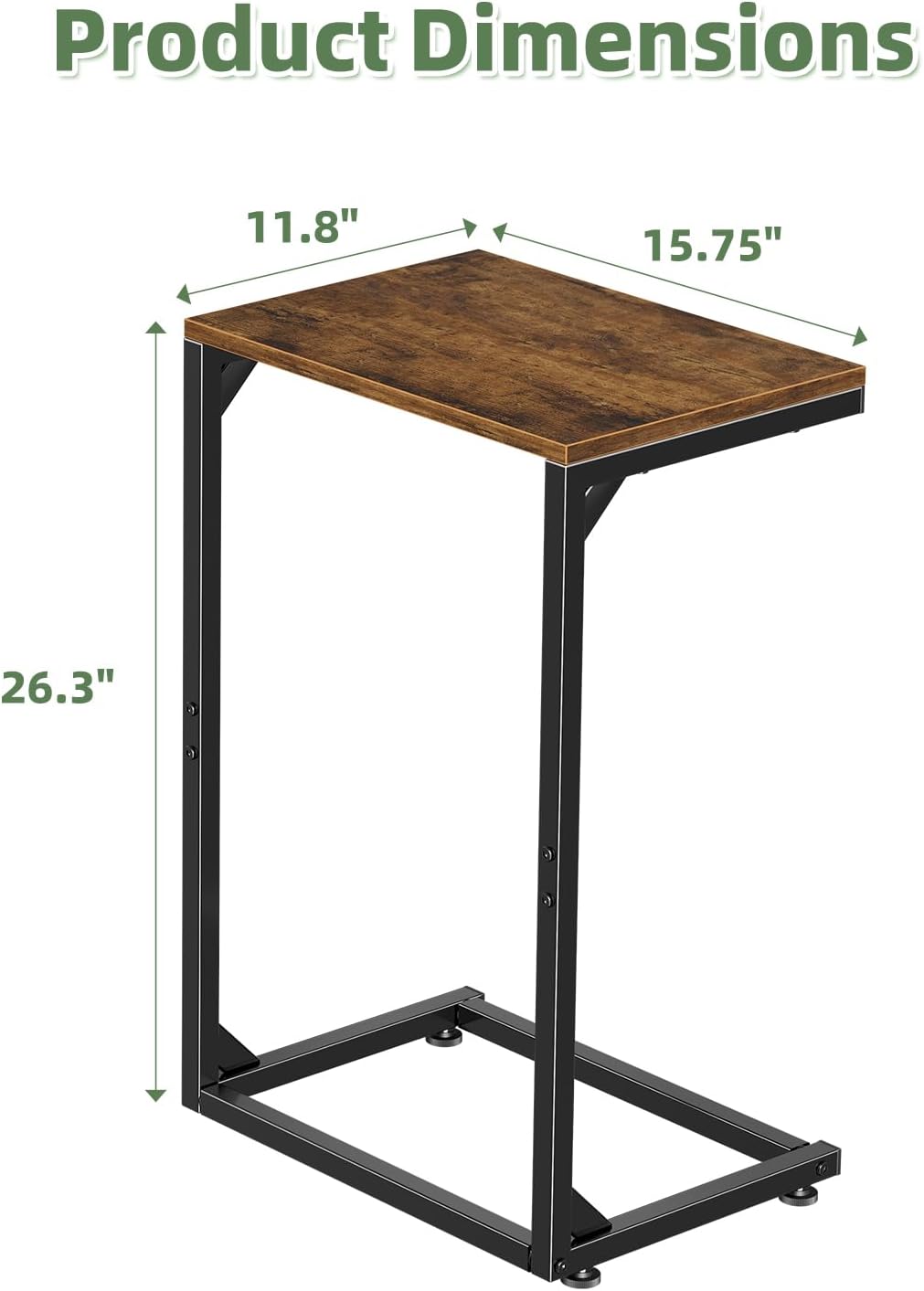 Simple Trending C Shaped End Table, Small Side Table, TV Trays for Couch, Sofa Table for Living Room, Bedside, Rustic Brown