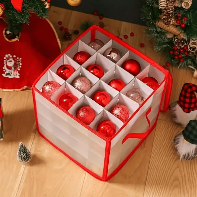 Christmas Ornament Storage Box,4 Tier Christmas Storage Box with Lid,64 Ornament Box With Durable Zippers and Dividers,Non-Woven & Tear-Proof Christmas Ornament Storage Containers,for 3"Seasons Balls