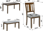 6-Piece Dining Table Set for 6, Counter Height Kitchen Set with Rectangular Wooden Table, Bench & 4 Chairs, Living Room Chairs with Comfortable Seating, Dining Table & Chair for Home, Walnut