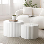 White Round Coffee Table Nesting Coffee Table Set of 2 Contemporary Circle Coffee Table Fluted Side Tables End Table for Living Room Office