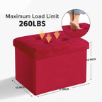 LINMAGCO Storage Ottoman Folding Foot Stool Velvet Foot Rest with Padded Modern Ottoman with Storage for Living Room Puppy Step Stool 17x13x13in(Neon Red)