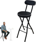 Black Folding Breakfast Kitchen Bar Stool Counter Height High Chair with Backrest Cushioned Padded Footrest(Black,55cm/22inch)