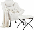 Cozy Lazy Chair and Ottoman, Large Contemporary Peach Beige Accent Chair Set, Leisure Upholstered Reading Armchair for Bedroom, Living Room, Dorm Rooms, Office, Balcony