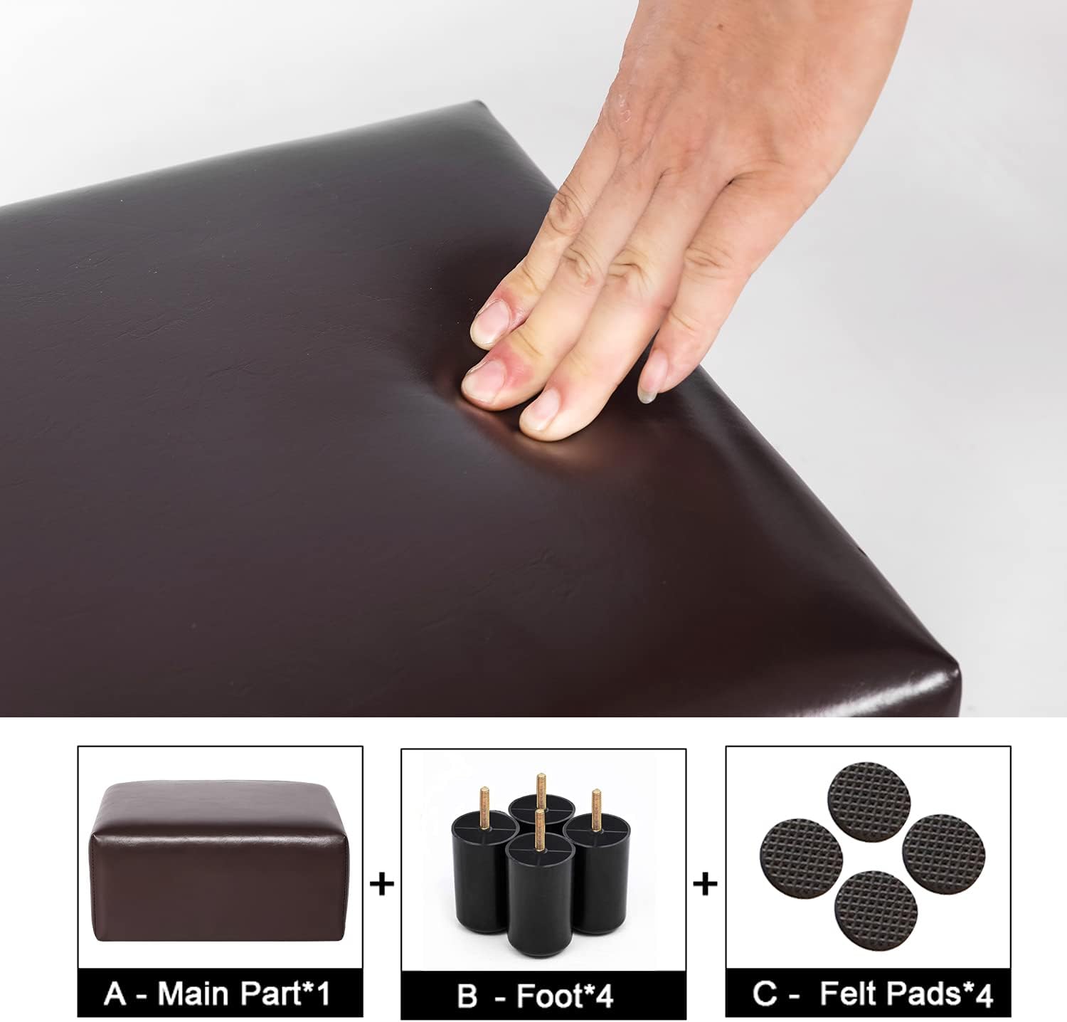 Homebeez 13" Small Footstool PU Leather Ottoman Footrest Modern Home Living Room Bedroom Square Stool with Padded Seat Plastic Legs, Dark Brown