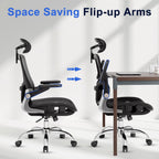 marrap Ergonomic Office Chair, Mesh Seat Cushion with 3D Armrests and 3D Headrest, Adjustable Lumbar Support with 90-120° Rocking Function for Home Office, Black