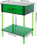 3 Tier Side Table, Acrylic End Table with Storage Shelf, Floorstanding Nightstand for Small Space, Bedside Table, Console Table for Bedroom, Living Room, Office(Green)