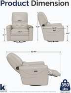 KINGYES Nursery Recliner Rocking Chair, 270° Swivel Glider, with Bluetooth Speaker & USB-C Port, Faux Leather Nursery Rocking Chair, Gray