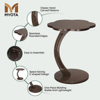 C-Shaped End Table for Couch - Round Small C Side Table, Flower Handmade Wood Sofa Couch Tables That Slide Under Bedside, Saving Space Wooden Tray for Living Room, Small Space, (Dark Walnut)