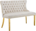 Shenyon Velvet Upholstered Dining Bench with Back, Tufted Loveseat Bench with Gold Stainless Steel Legs and Nailhead Trim, Banquette Seating for Dining Room, Kitchen, Entryway (Beige, Dining Bench)