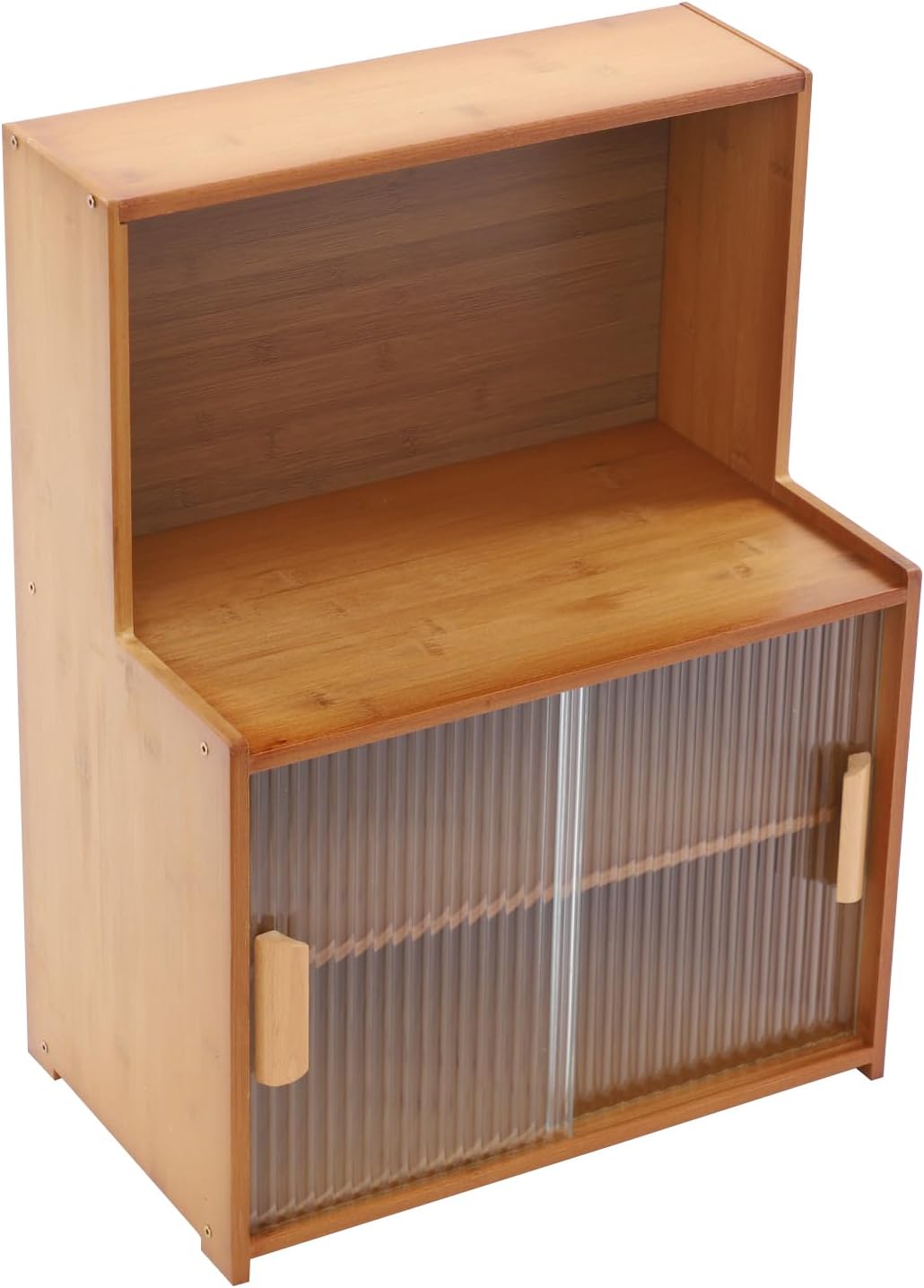 Kitchen Storage Cabinet with Sliding Doors, Bamboo Kitchen Pantry Sideboard, Adjustable Shelf Height, Semi-Clear Glass, for Spice Jars, Kitchen Utensils, Cups, Props, 17.7"x11"x24" (Tawny)