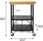 Origami RBT Series Steel-Frame Folding Kitchen Cart with Wheels, 3-Tier Shelves, Black - 200 lbs Capacity, Pre-Assembled Foldable Rolling Island, Portable for Indoor and Outdoor Use