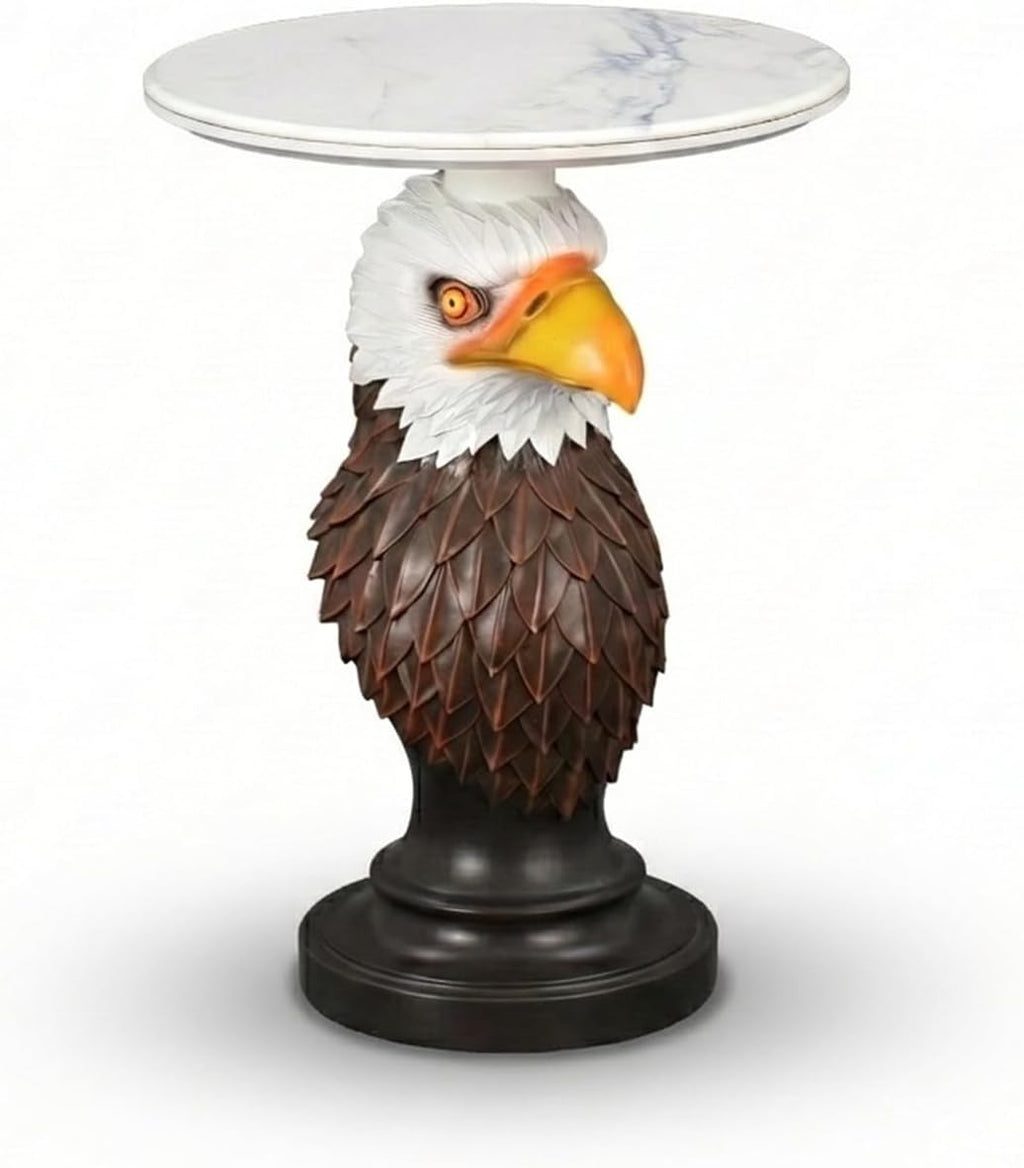 Animal End Tables, Eagle Head Accent Table with Artificial Marble Top, Resin Animal Statue Side Table for Living Room, Bedroom, Man Cave, Home Bar