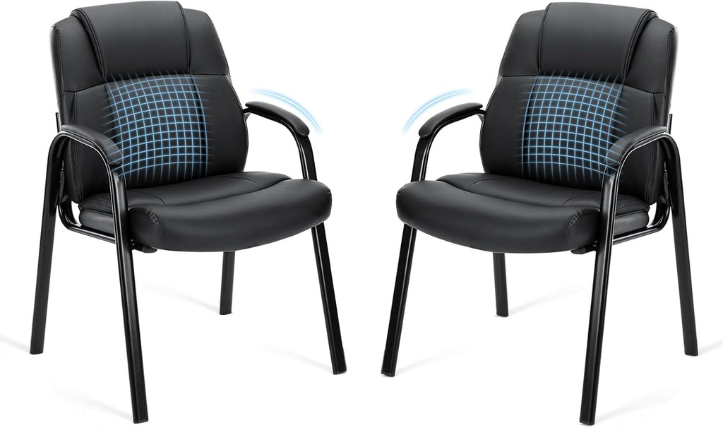 Sweetcrispy Waiting Room Office Guest Chairs Set of 2, PU Leather Big and Tall No Wheels Executive Office Chair with Padded Arms for Reception Conference Room Lobby