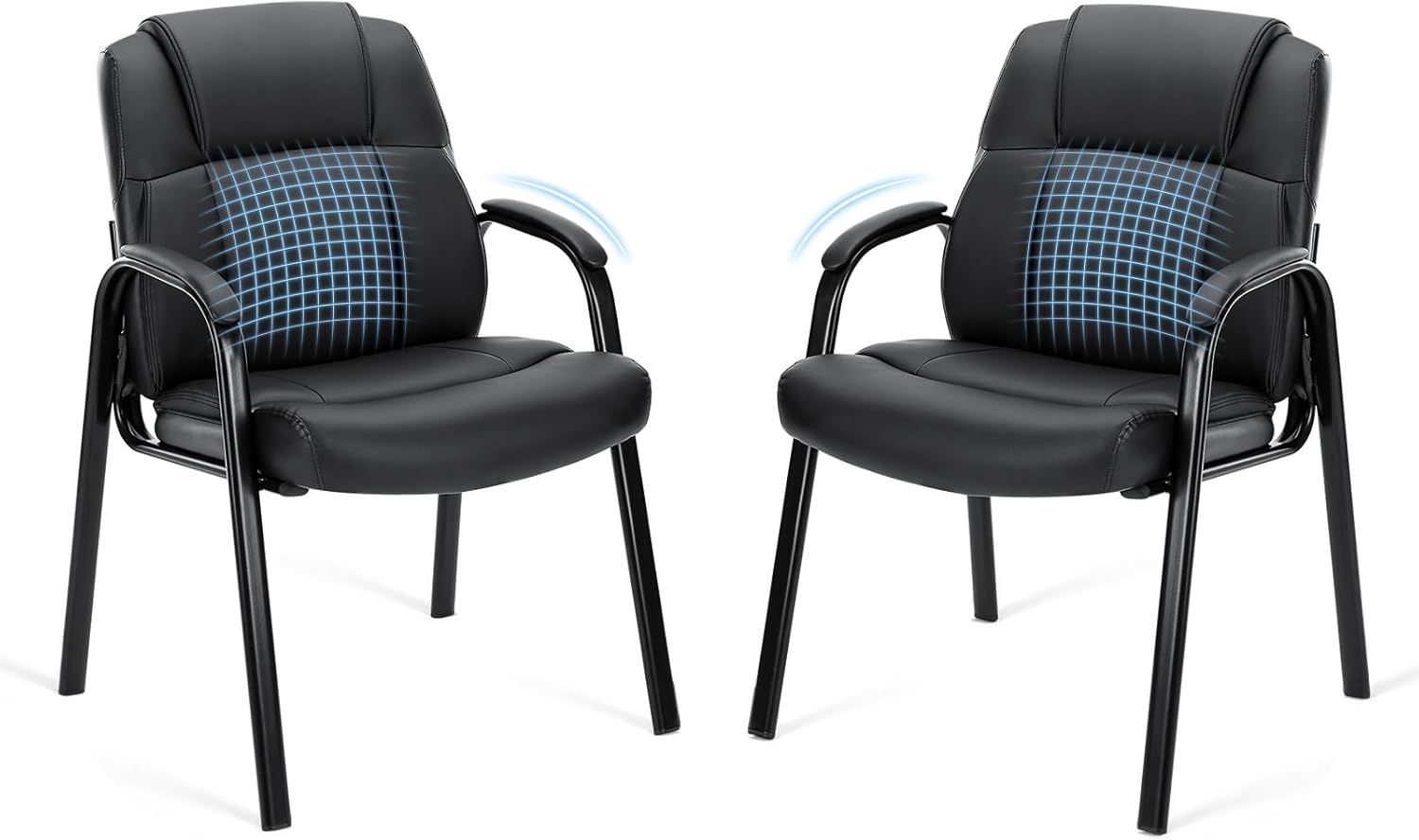 Sweetcrispy Waiting Room Office Guest Chairs Set of 2, PU Leather Big and Tall No Wheels Executive Office Chair with Padded Arms for Reception Conference Room Lobby