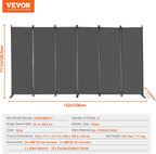 VEVOR Room Divider, 6 Panel Room Divider, Folding Privacy Screen and Portable Partition Divider for Room Separation, Freestanding Room Partitions for Office, Bedroom, Study, Grey