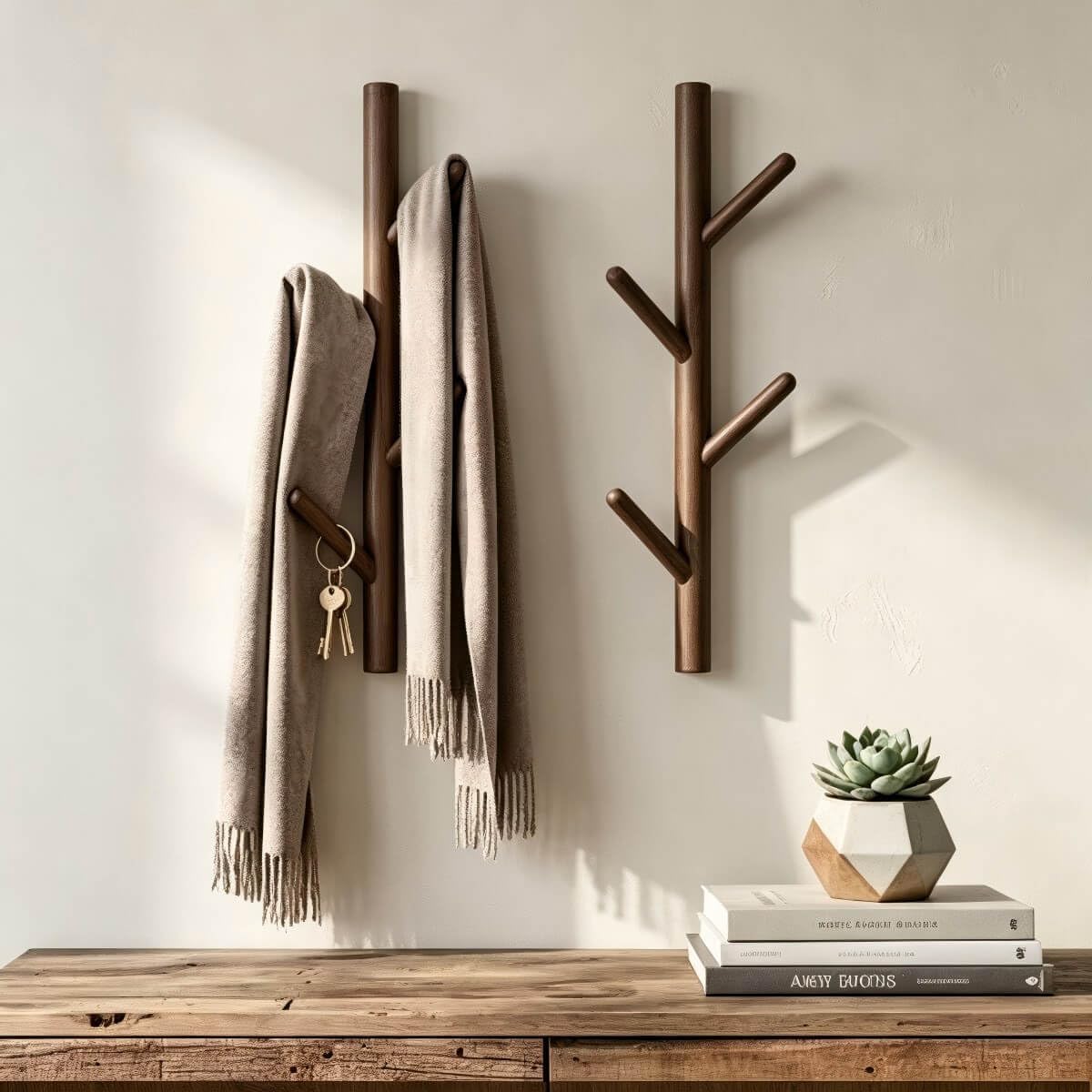 Wooden Wall Mount Coat Rack | Wall Coat Rack, 4 Hooks Tree Branch Coat Rack Wall Mount, Hat Rack for Wall Heavy Duty, Bathroom Towel Rack 2 Pack