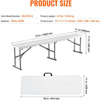 2-Pack 6FT 4cm Thick HDPE Folding Benches for Indoor/Outdoor, Picnic, Party, Camping Events, Smooth White