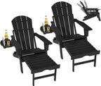 FOOWIN Folding Adjustable Adirondack Chair with Retractable Ottoman Set of 2,HDPE Adirondack Chair w/4 in 1 Cup Holder Trays,All-Weather Resistant Fire Pit Chair for Outdoor Patio Lawn, Black