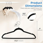 Smartor Black Velvet Hangers 50 Pack, Non Slip Clothes Hangers with Shoulder Notches, Premium Slim Space Saving Felt Hanger for Closet Organizers and Storage, Heavy Duty Hanger for Coat