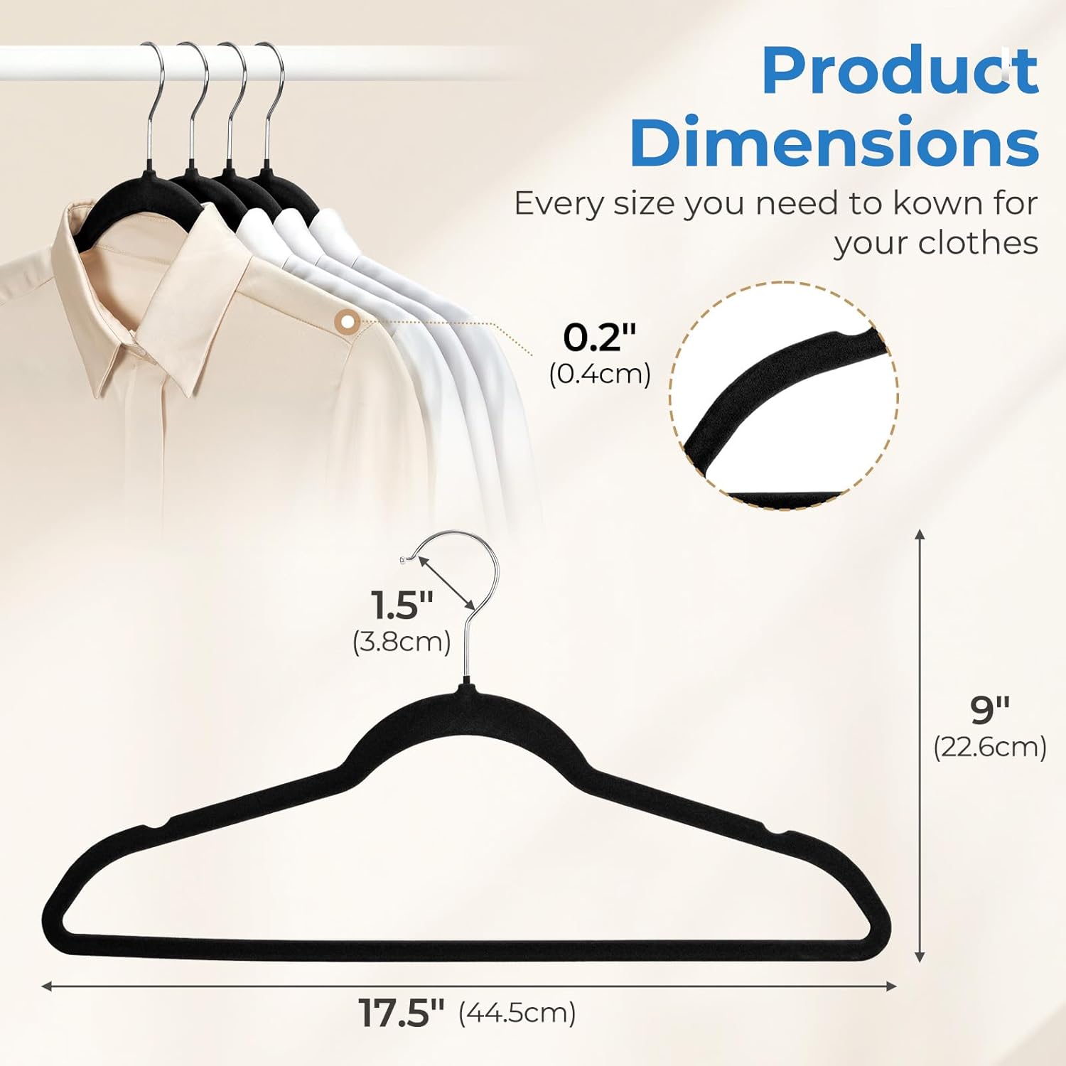 Smartor Black Velvet Hangers 50 Pack, Non Slip Clothes Hangers with Shoulder Notches, Premium Slim Space Saving Felt Hanger for Closet Organizers and Storage, Heavy Duty Hanger for Coat