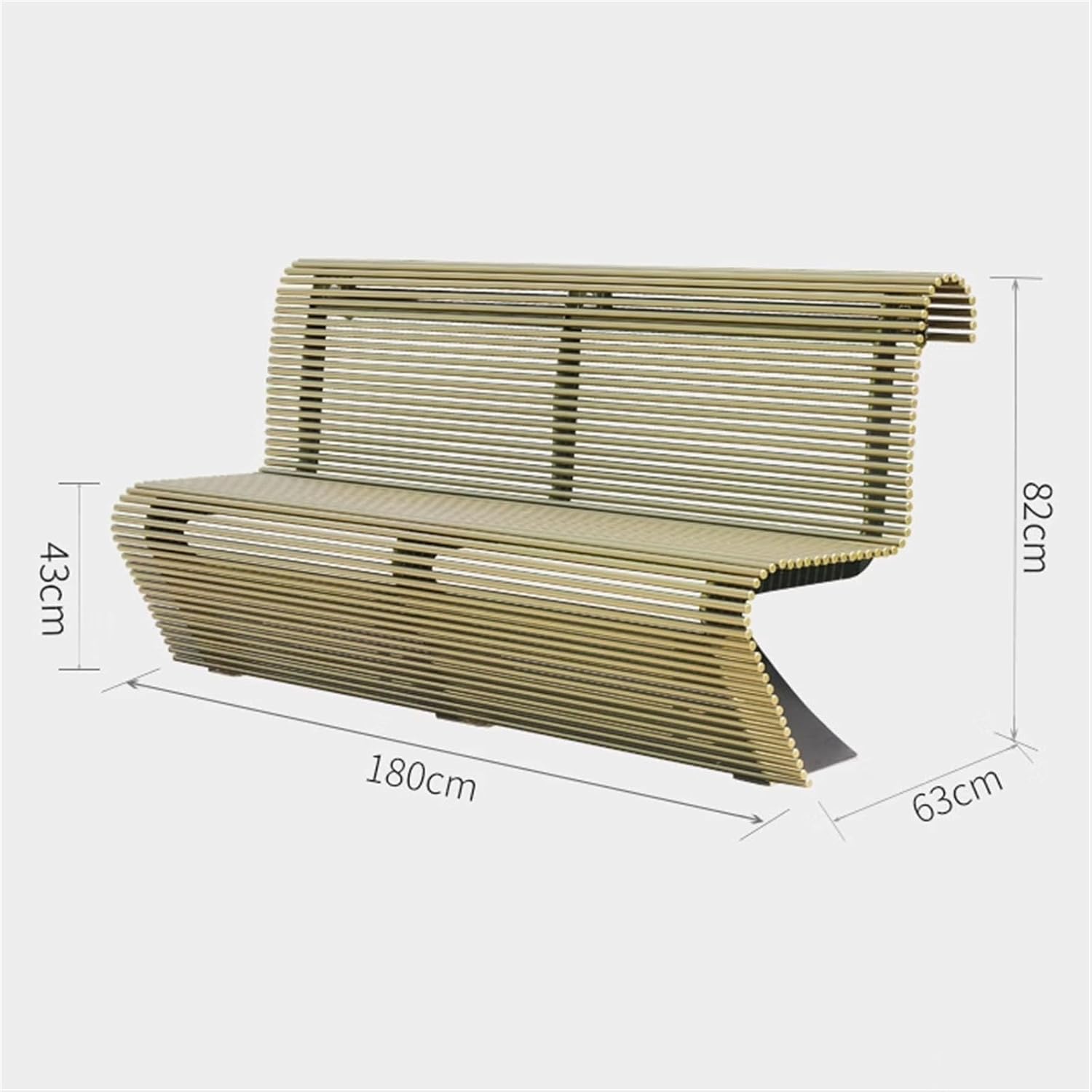 Garden Outdoor Park Bench, Leisure Chair with Backrest for 3 People, Modern Metal Round Tube Bench, Gold Color Seat
