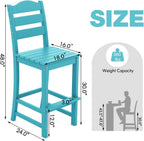 Giantex Outdoor HDPE Bar Stool, Patio Tall Bar Chair with Backrest and Footrest, 30 Inches Counter Height Barstools for Garden, Backyard, Weather Resistance, Easy Maintenance(2, Turquoise)