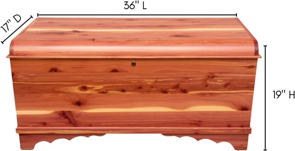 Rustic Red Door Co. Cedar Hope Chest with Waterfall Top and Tray, Amish Made Wooden Storage Trunk Box for Bedroom, Blanket, Clothes, Anti-Slam Hinges and Lock, Cedar Wood, Natural Stain, 36" Long