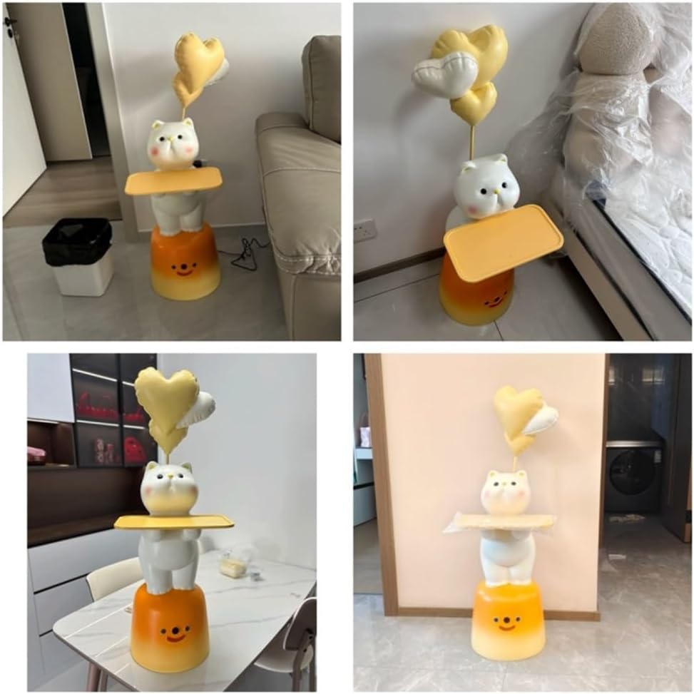 Adorable Cartoon Side Table with Tray, Creative Resin Side Table with Balloons Decor and Base for Living Room, Bedroom, Requires Assembly