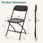 Folding Chairs 4 Pack, Outdoor Plastic Sturdy Metal Folding Chairs for Outside Indoor, Portable 350 lbs Capacity Heavy Duty Foldable Commercial Seating for Picnic, Party, Patio, Office, Black Color
