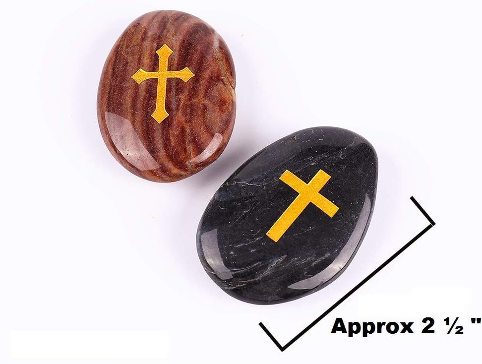 ROCKIMPACT 100PCS Cross Engraved Rocks Inspirational Stones Clinging Cross Heavenly Blessings Gifts Faith Stones Novelty Gratitude Rocks Healing Prayer Stones Encouragement Rocks Wholesale, 2"-3" ea