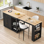 78"-49" Extendable Rolling Kitchen Island with Extended Dining Table, Mobile Kitchen Storage Islands with Storage Drawers, 2-Tier Storage Shelf,Black