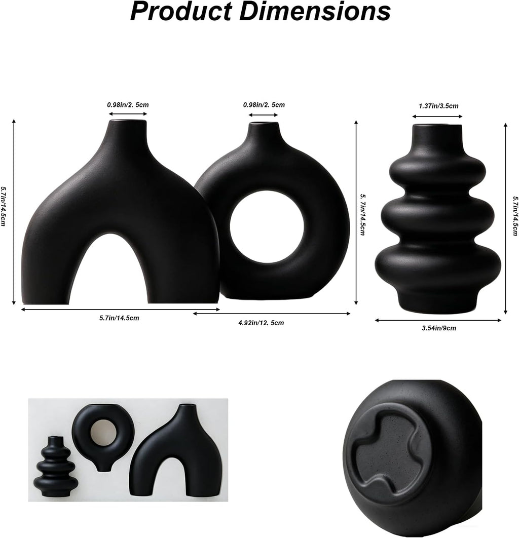 Upgraded Ceramic Vases Set for Home Decor, 3 Piece Modern Neutral Room Decor Desk Vase Bedroom Decor Flower Vase for Table Shelf Office Kitchen, Happy Birthday Gifts for Women Mom Men (Mix-3Pcs)
