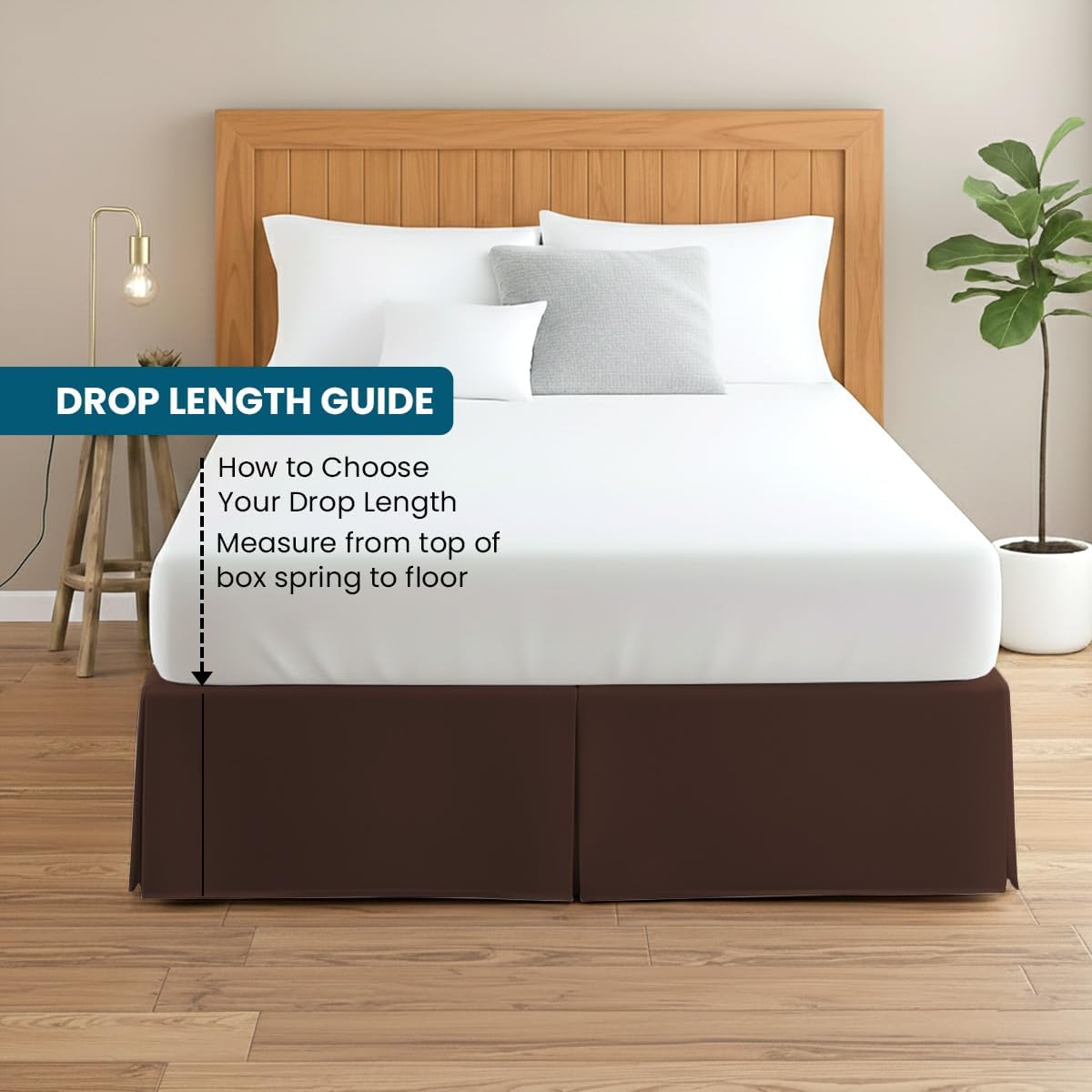 Queen Bed Skirt 11 Inch Drop,Single Fabric Construction, Box Pleated Dust Ruffle, 600 Thread Count Luxury Bed Skirts Chocolate Solid