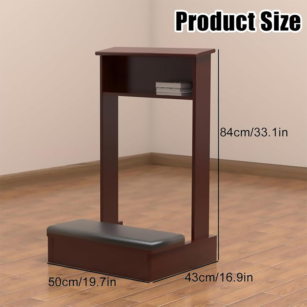 Wooden Prayer Kneeler Church Pulpit Kneeling Chair with Book Stand, Prayer Bench with Lectern Shelf for Bible Reading and Worship(White)