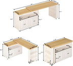 84’’ Rolling Kitchen Island with Swivel Table, Kitchen Cart with LED Lights, Power Outlet, Movable Storage Cabinet with Side Tabletop on Wheels, for Kitchen, Living Room, Home Bar, White