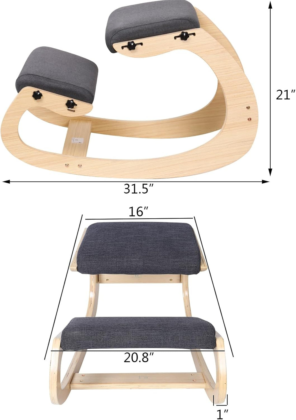 Ergonomic Kneeling Chair Adjustable Rocking Knee Chair Posture Chair for Desk,Wood Grey Home Office Kneeling Stool and Kneel Chair